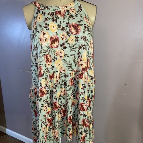 torrid Tops - Torrid 4 4X Super Soft Knit Green Floral Babydoll Tank Shirt Tiered Ruffled